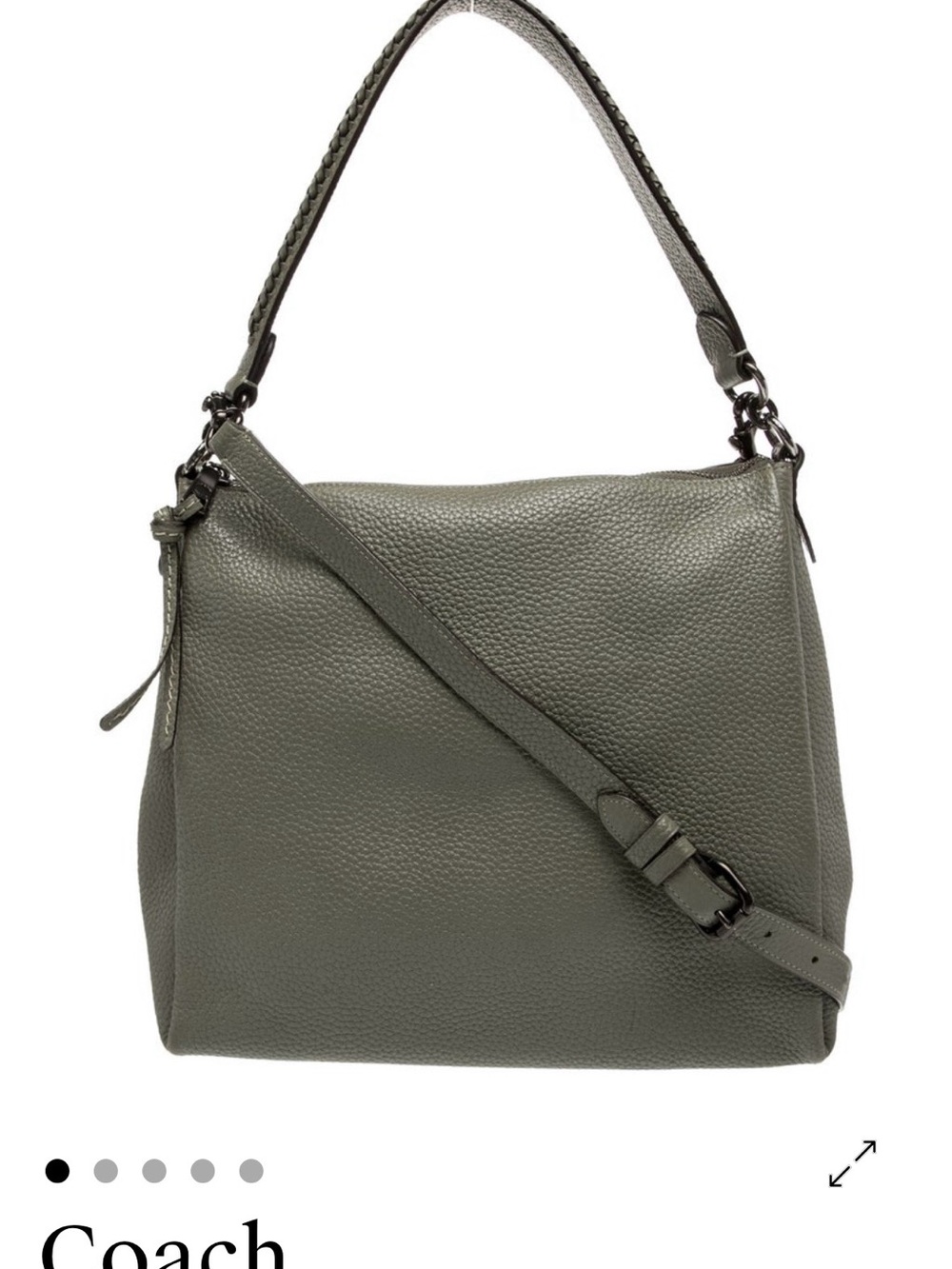 Coach Shay Olive Green Pebbled Leather Shoulder Bag whipstitch strap